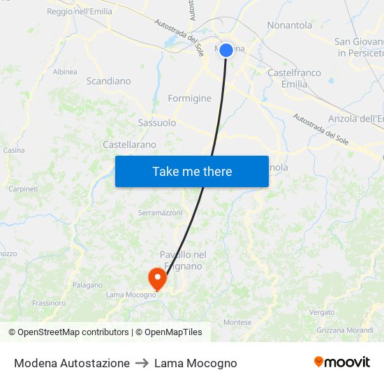 Modena  Autostazione to Lama Mocogno map