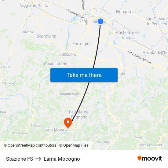 Stazione FS to Lama Mocogno map