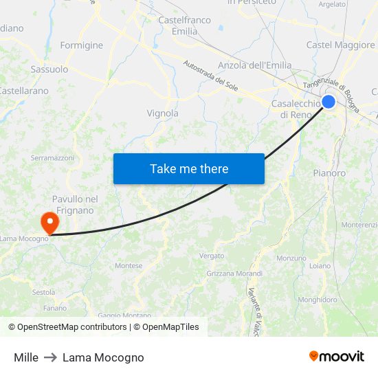 Mille to Lama Mocogno map