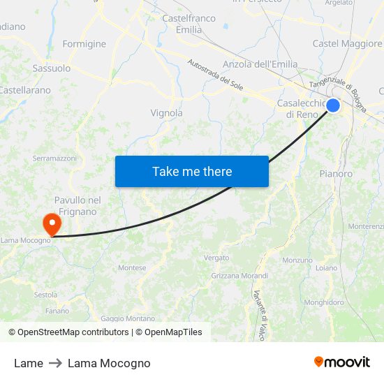 Lame to Lama Mocogno map