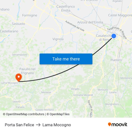 Porta San Felice to Lama Mocogno map