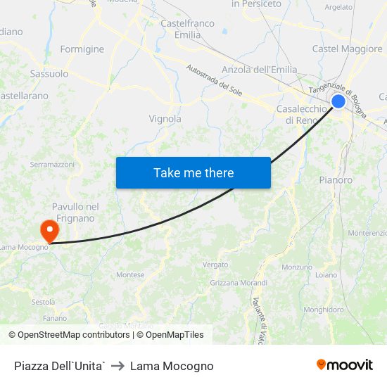 Piazza Dell`Unita` to Lama Mocogno map