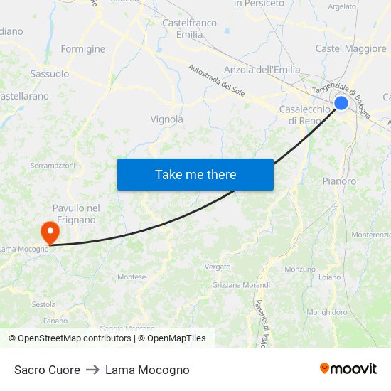 Sacro Cuore to Lama Mocogno map