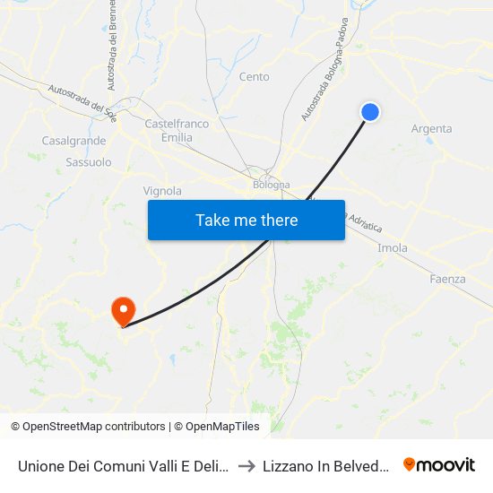 Unione Dei Comuni Valli E Delizie to Lizzano In Belvedere map