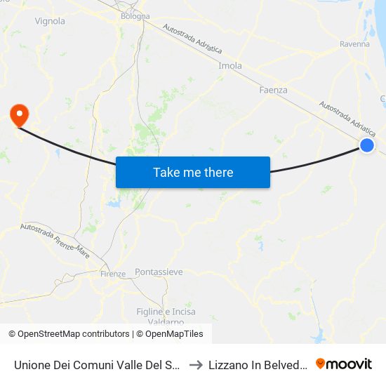 Unione Dei Comuni Valle Del Savio to Lizzano In Belvedere map
