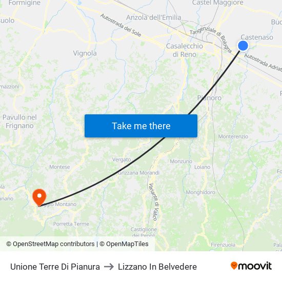 Unione Terre Di Pianura to Lizzano In Belvedere map