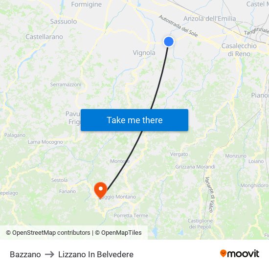 Bazzano to Lizzano In Belvedere map