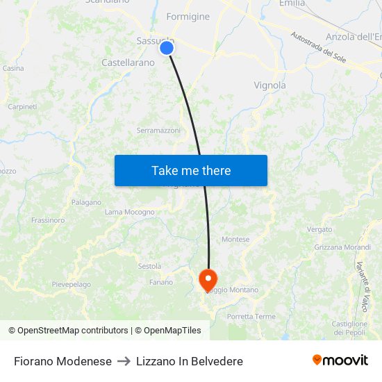 Fiorano Modenese to Lizzano In Belvedere map