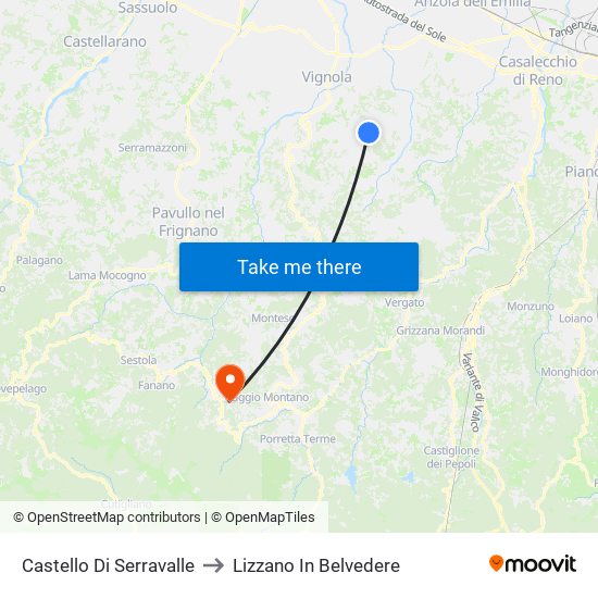 Castello Di Serravalle to Lizzano In Belvedere map