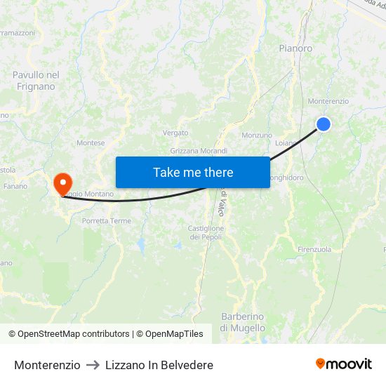 Monterenzio to Lizzano In Belvedere map