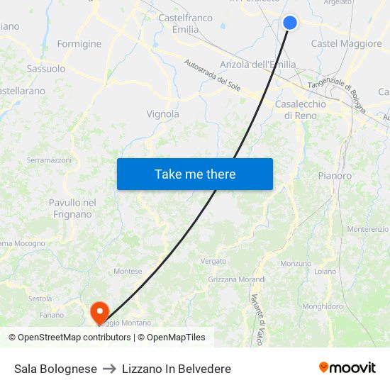 Sala Bolognese to Lizzano In Belvedere map