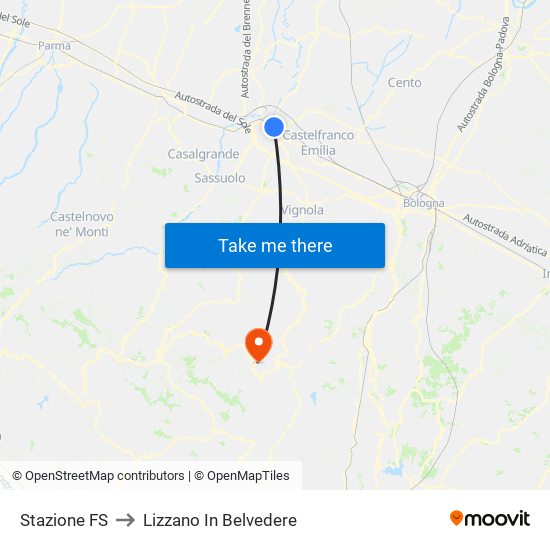 Stazione FS to Lizzano In Belvedere map