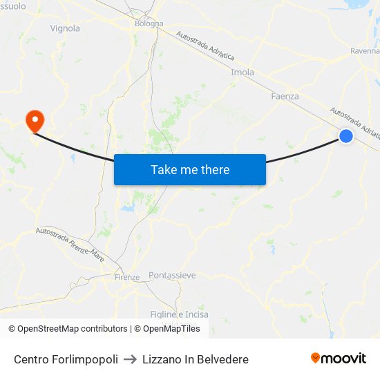 Centro Forlimpopoli to Lizzano In Belvedere map