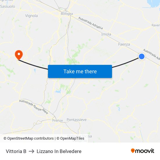 Vittoria B to Lizzano In Belvedere map