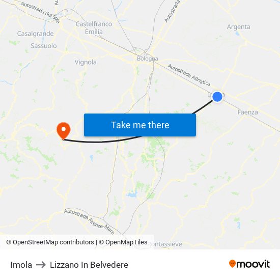 Imola to Lizzano In Belvedere map