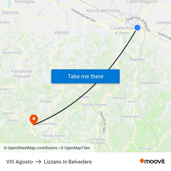 VIII Agosto to Lizzano In Belvedere map