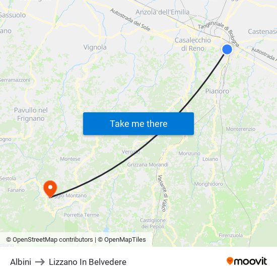 Albini to Lizzano In Belvedere map