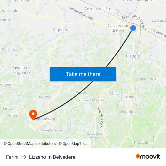 Farini to Lizzano In Belvedere map