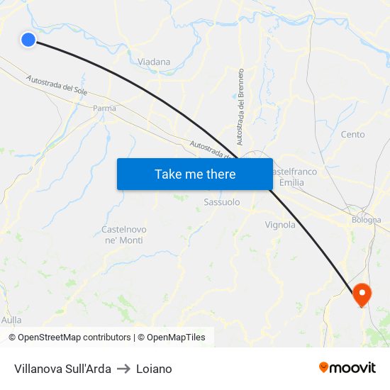 Villanova Sull'Arda to Loiano map