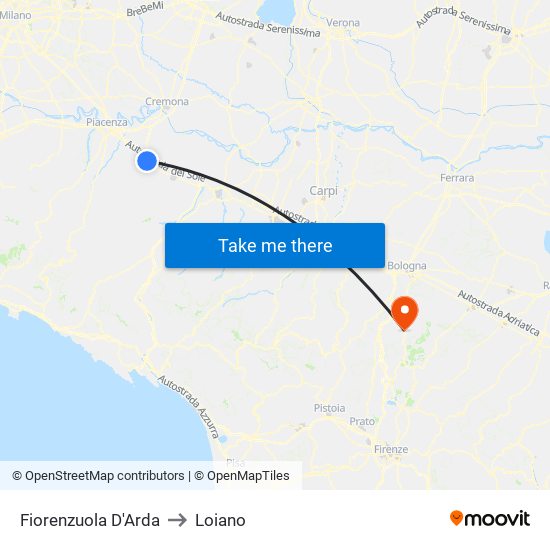 Fiorenzuola D'Arda to Loiano map