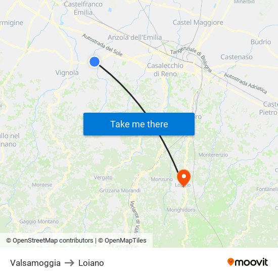 Valsamoggia to Loiano map