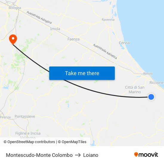 Montescudo-Monte Colombo to Loiano map