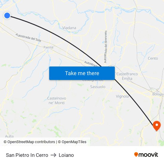 San Pietro In Cerro to Loiano map