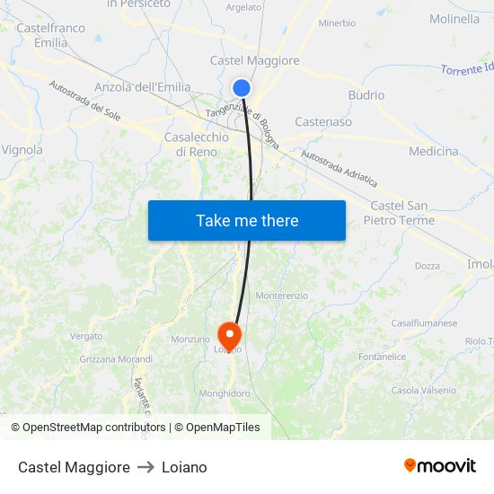 Castel Maggiore to Loiano map