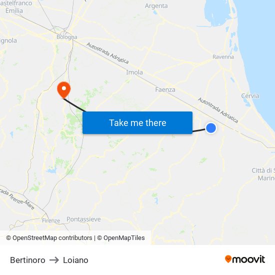 Bertinoro to Loiano map