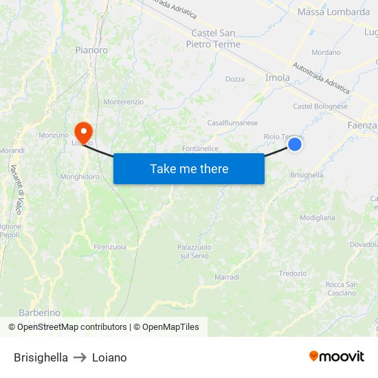 Brisighella to Loiano map
