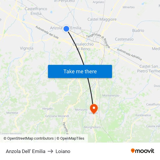 Anzola Dell' Emilia to Loiano map