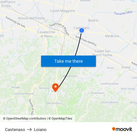 Castenaso to Loiano map