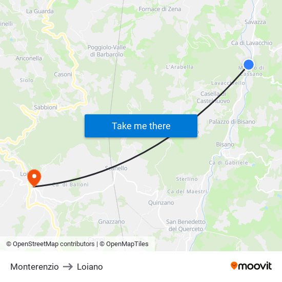 Monterenzio to Loiano map