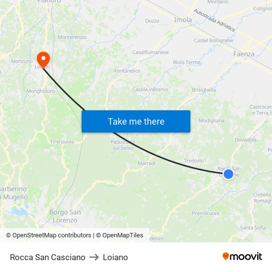 Rocca San Casciano to Loiano map