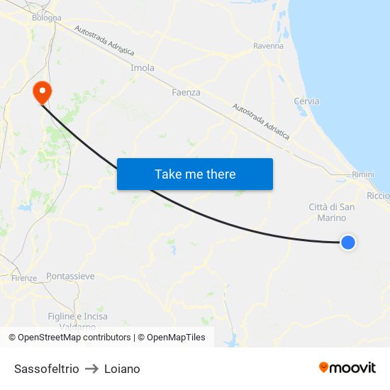 Sassofeltrio to Loiano map