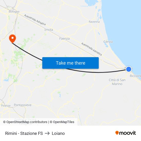 Rimini - Stazione FS to Loiano map