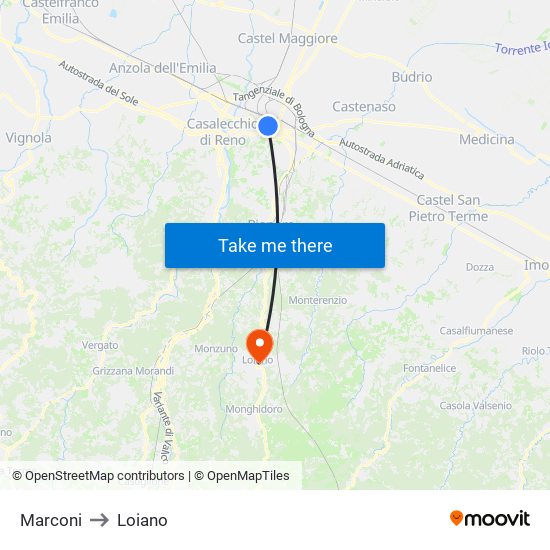 Marconi to Loiano map