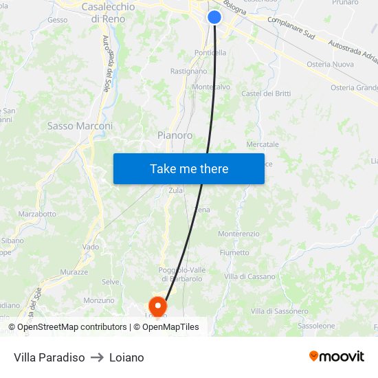 Villa Paradiso to Loiano map
