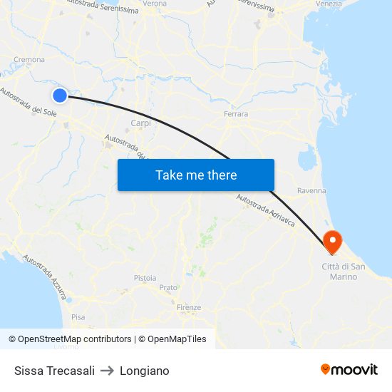 Sissa Trecasali to Longiano map