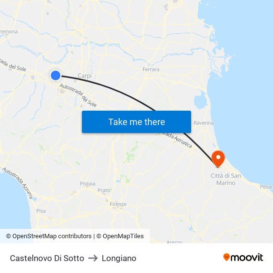 Castelnovo Di Sotto to Longiano map