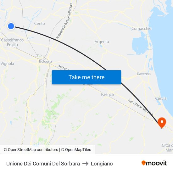 Unione Dei Comuni Del Sorbara to Longiano map