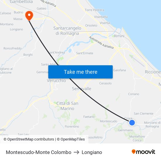 Montescudo-Monte Colombo to Longiano map