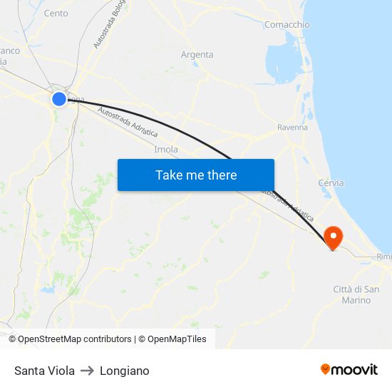 Santa Viola to Longiano map