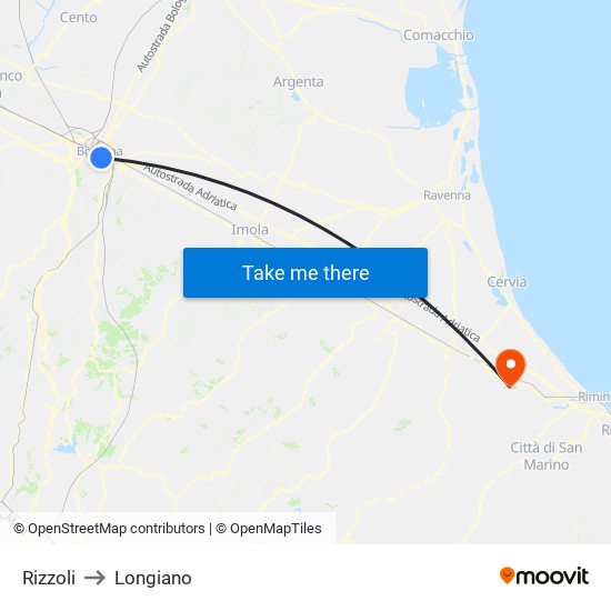 Rizzoli to Longiano map