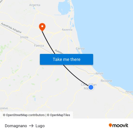 Domagnano to Lugo map