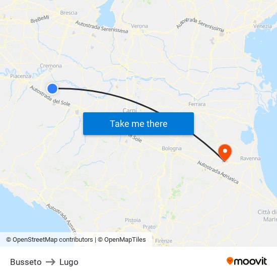 Busseto to Lugo map