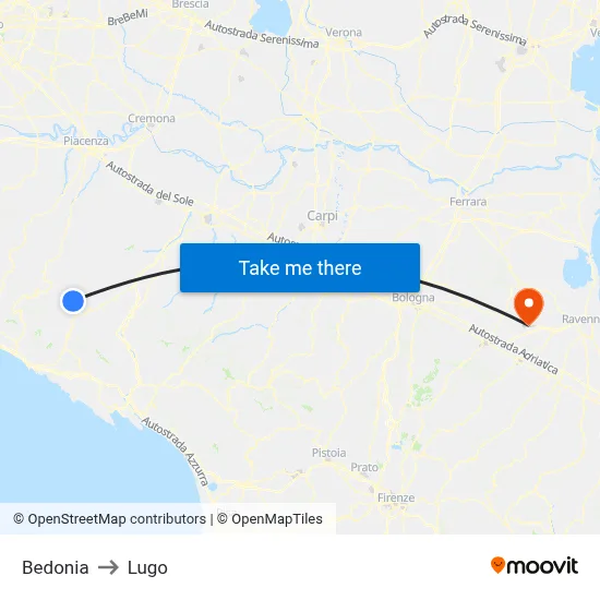Bedonia to Lugo map