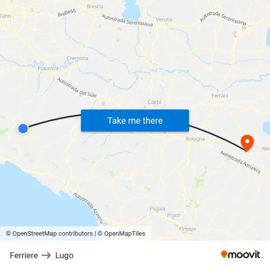 Ferriere to Lugo map