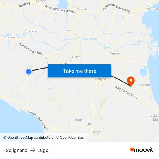 Solignano to Lugo map
