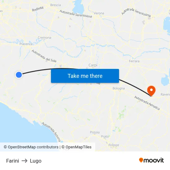 Farini to Lugo map
